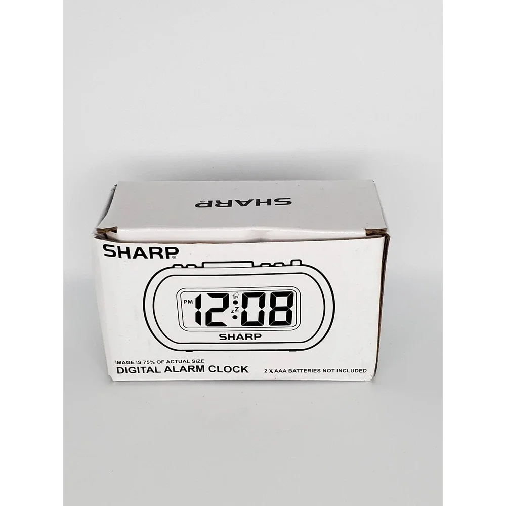 Sharp Digital Alarm Clock With Blue LED Backlight Rubberized Case‎ Battery Power